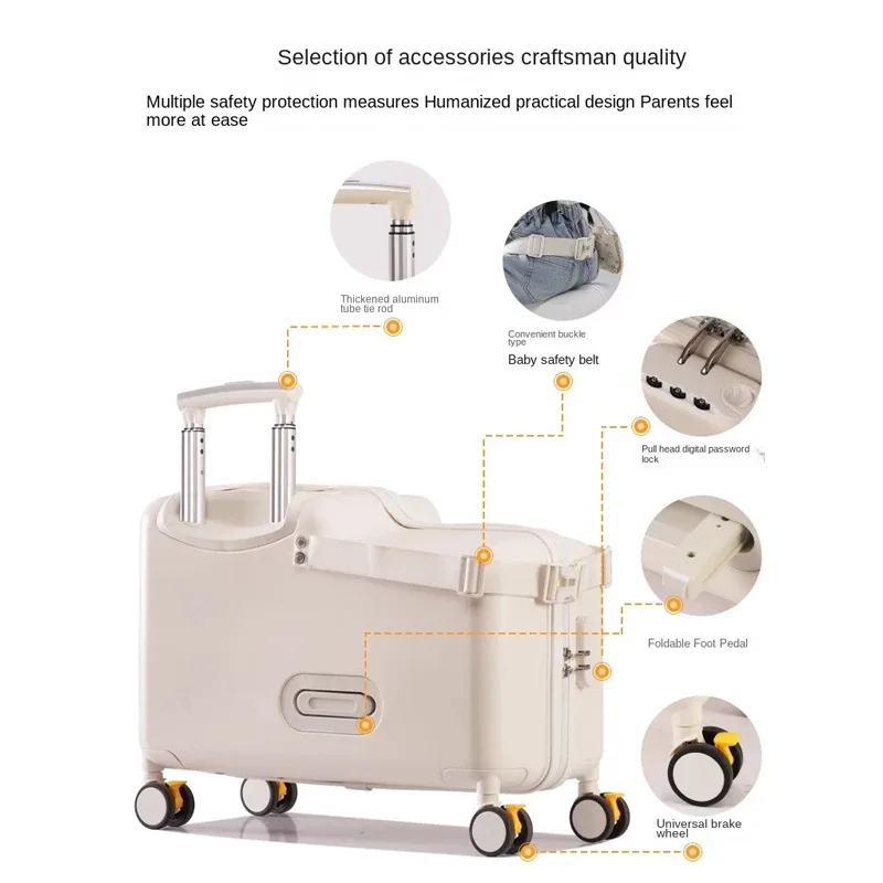 valise pour enfants de 21 pouces, valise de voyage en cabine assise pour monter, garçon et fille, cheval en bois, boîtier de chariot pc, roue de frein universelle, bagages pour bébé