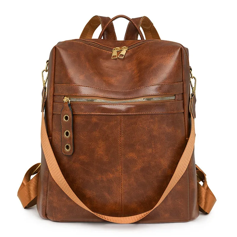 sac dos pu vintage femme marron noir beige polyester zippé bandoulière amovible compartiment intérieur