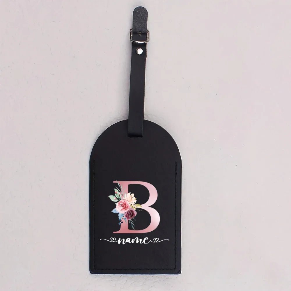 étiquette bagage cuir pu lettre initial fleurs colorées blanche noire voyage identification bagages cadeaux mariage fête prénuptiale lune miel