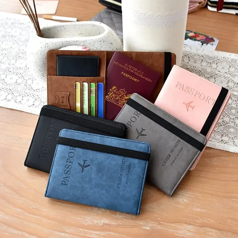 porte-passeport rfid en cuir pu pour hommes et femmes, porte-cartes, étui à passeport, essentiels de voyage pour les vacances en famille