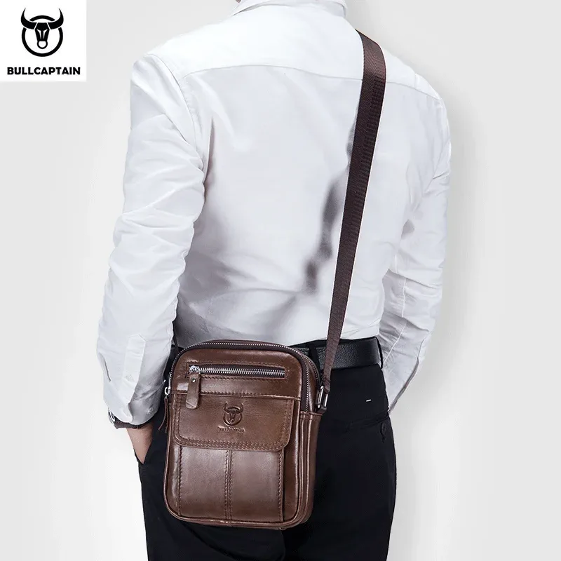 sac à bandoulière décontracté pour homme bullcaptain, sac messager d'affaires, sac en cuir de vache de haute qualité pour homme, mini poche de grande capacité