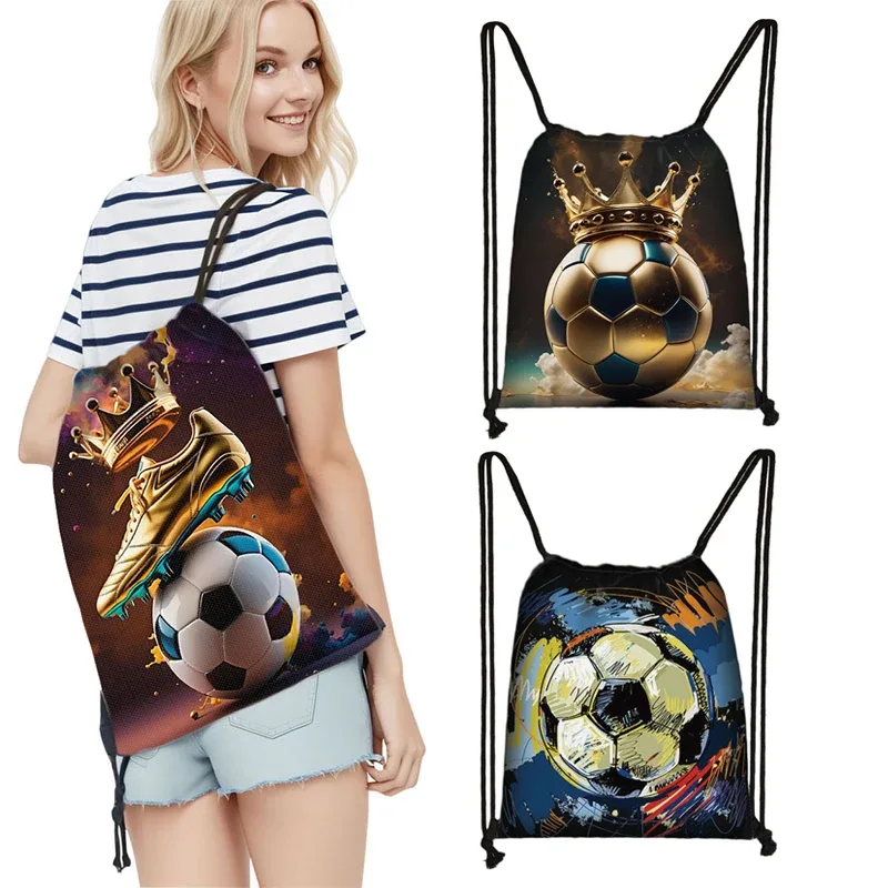 sac à dos de football avec motif de couronne pour hommes, sac à cordon de serrage, sacs de sport en plein air graphiques de football, sacs à bandoulière de grande capacité pour voyage