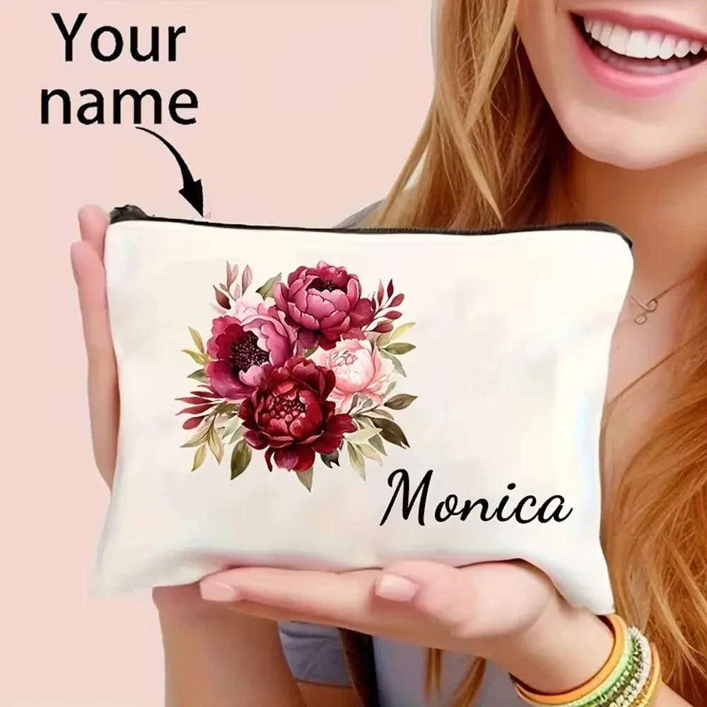 1 trousse de maquillage personnalisée avec motif floral imprimé, trousse de toilette légère pour voyage, cadeau pour demoiselle d'honneur, cadeau d'anniversaire pour enseignant, cadeau pour la fête des mères, la saint-valentin, pâques, la fête de l'indépendance, trousse de toilette de voyage