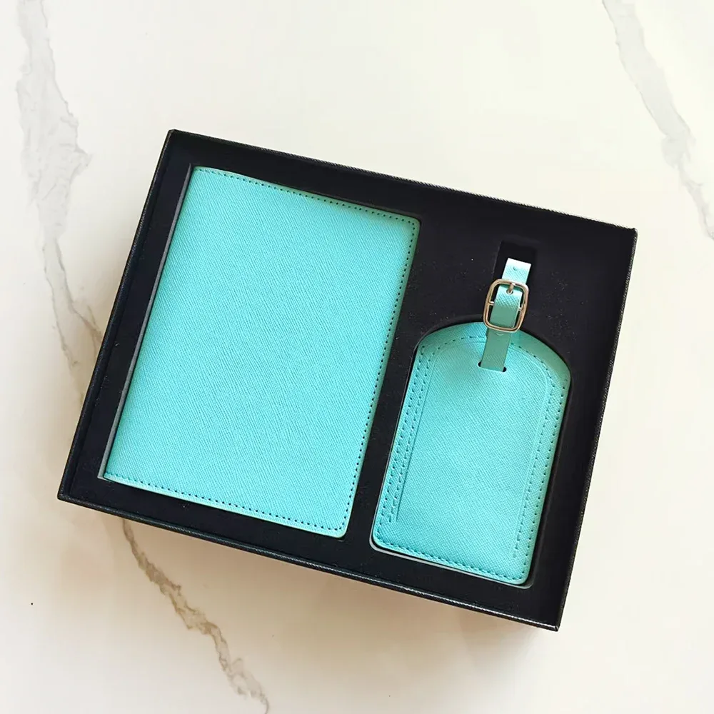 porte-passeport saffiano de voyage avec initiales personnalisées, ensemble d'étiquettes de bagage, boîte-cadeau, nom personnalisé, logo, accessoires de voyage pour femmes et hommes