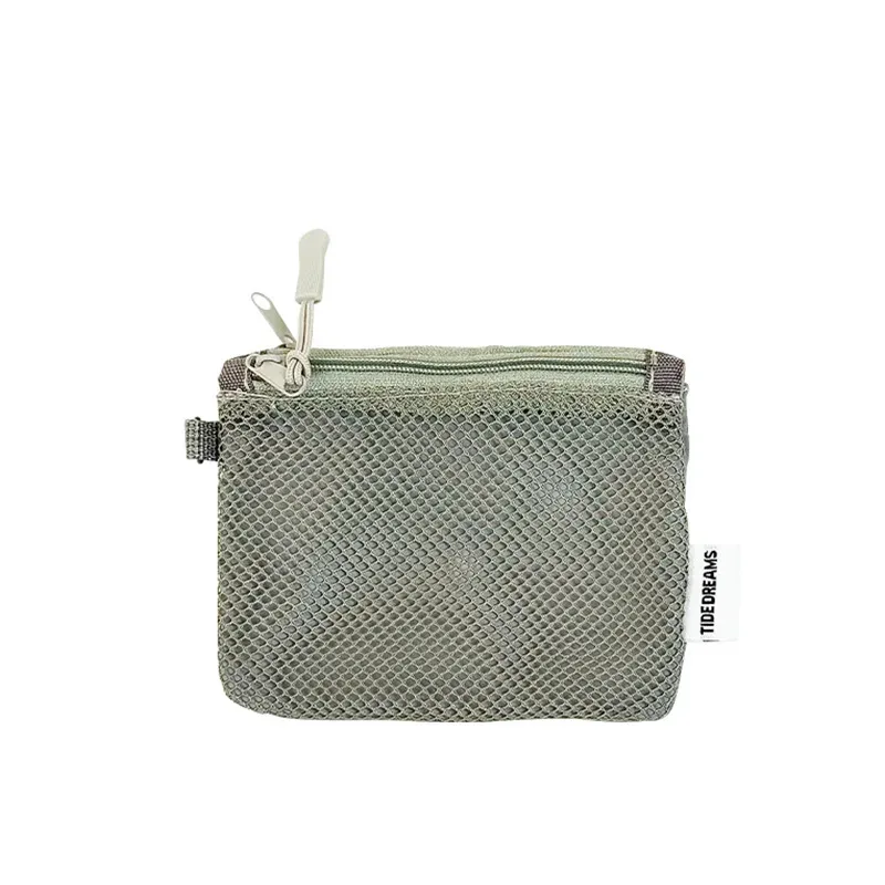sac de rangement de maquillage de voyage portable simple, sac en maille à fermeture éclair double couche, rangement d'articles divers légers, porte-monnaie carré polyvalent