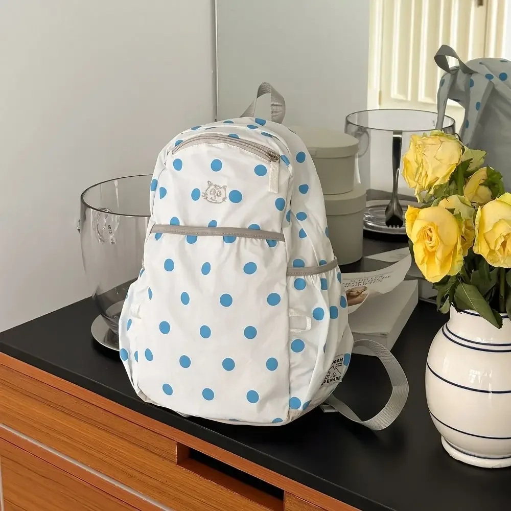 sac à dos tendance à pois, minimaliste, grande capacité, en nylon, avec broderie chat, léger, pour étudiant, cadeau