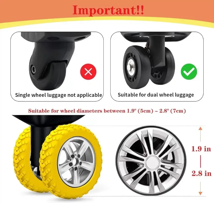 housse de protection en silicone colorée et texturée pour roues de bagages de voyage, réduit le bruit, accessoires de bagages