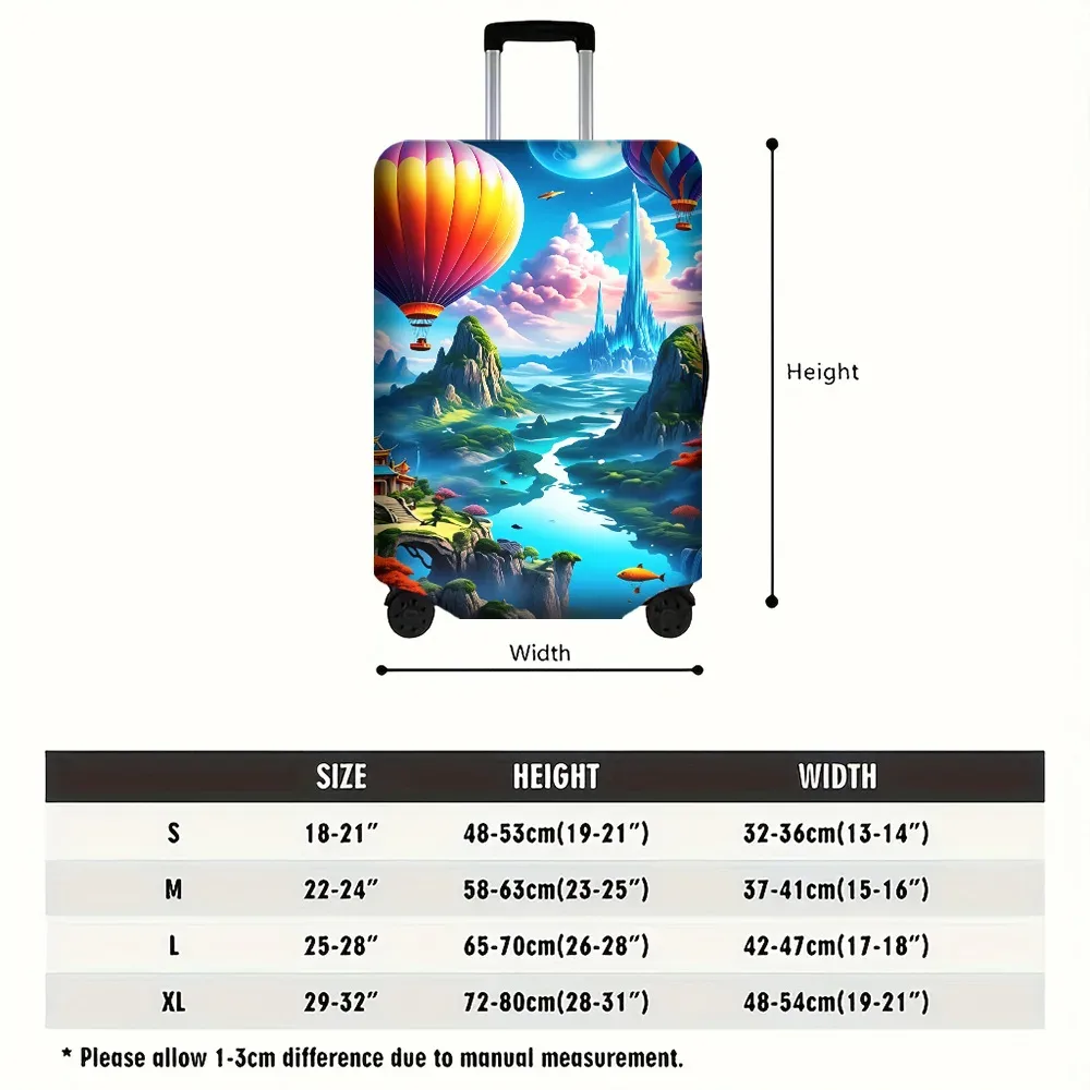 housse valise polyester motif montgolfières nuages roses lune paysage nuit protection voyage noir bleu gris
