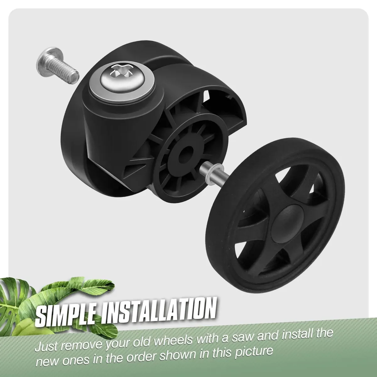 roues plastique noires motif six rayons axes métalliques remplacement valise mobilité facile terrain varié