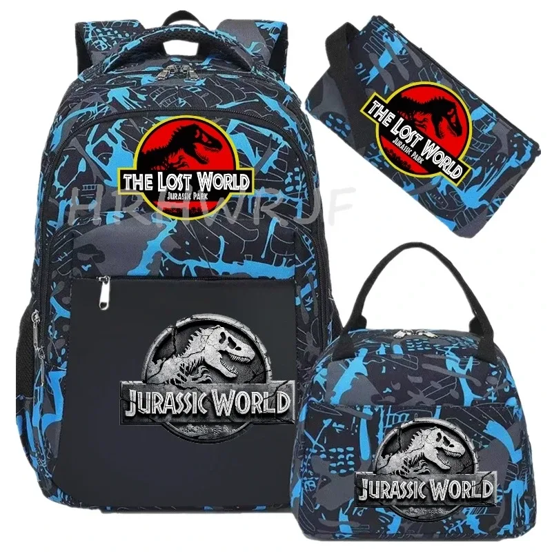sac à dos jurassic world park, sac à dos de voyage camouflage dinosaure avec sacs à lunch, sacs d'école pour ordinateur portable pour femmes et hommes, 3 pièces