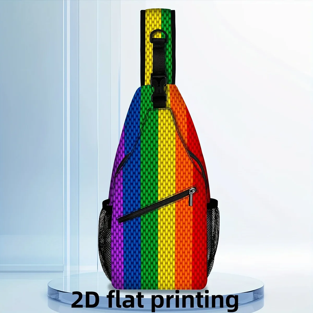 sac à bandoulière imprimé rayures arc-en-ciel, sac à bandoulière plat 2d, sac à dos léger en nylon pour les voyages et le quotidien