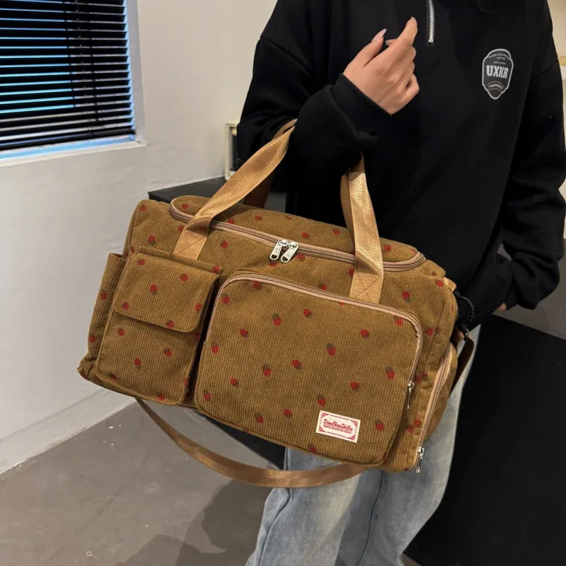 sac fourre-tout de voyage en velours côtelé, sac de voyage de grande capacité avec compartiment à chaussures, sacs de sport et de fitness pour femmes