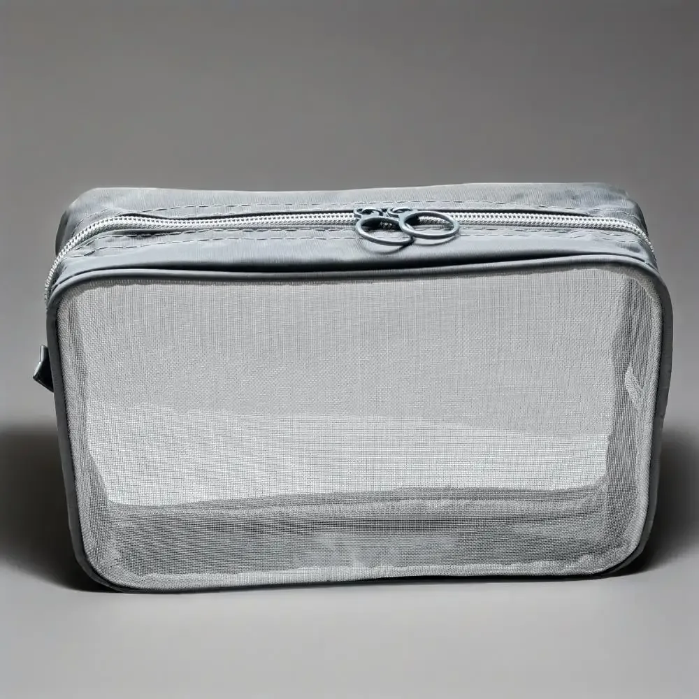 Sac cosmétique en maille de nylon grande capacité, sac de rangement portable pour articles de toilette de voyage, organisateur de maquillage respirant et durable avec fermeture éclair