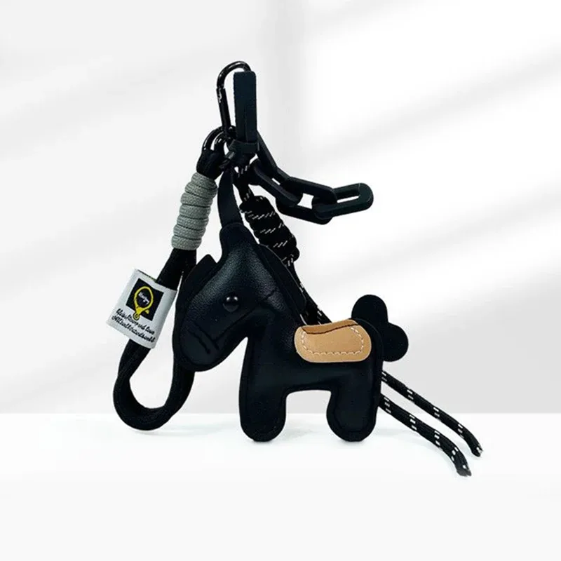 porte-clés en corde tressée avec pendentif en cuir motif cheval, accessoire de mode pour sacs à main, sacs à dos et décoration de clés de voiture