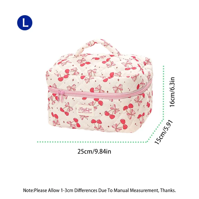 trousse polyester fleur cerises rubans rose fond blanc fermeture éclair voyage maquillage cosmétiques femme