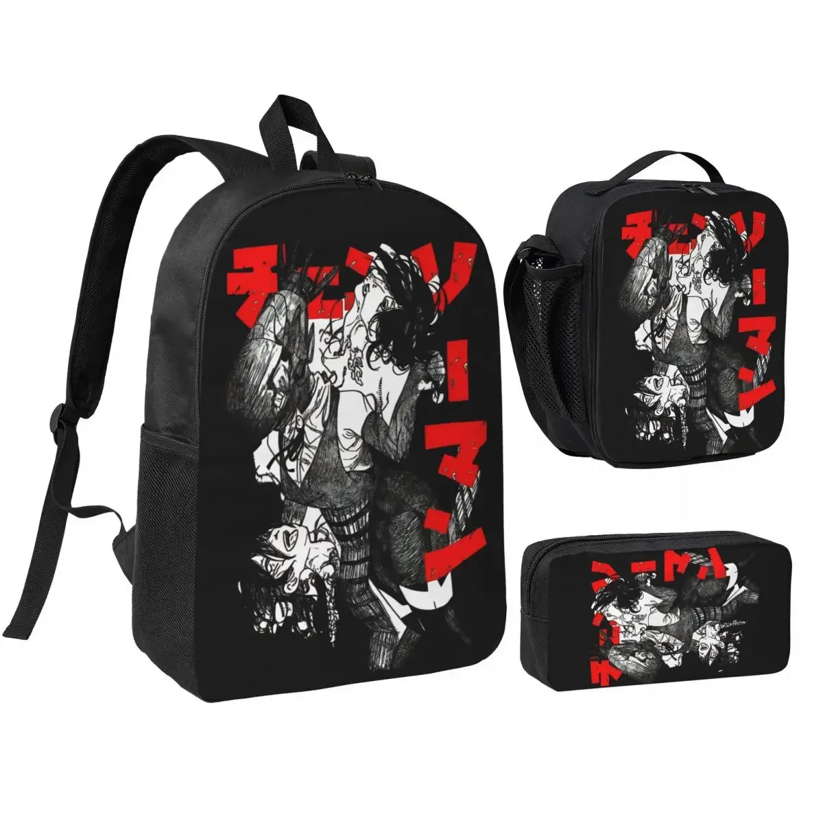 sac dos polyester noir motif graphique format rectangulaire bandoulière grande capacité voyage école université travailler transport documents ordinateur portable luncheon sac crayons