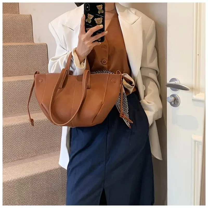 sac fourre-tout en cuir véritable pour femme, style quotidien, avec cordon de serrage, pour le travail, les voyages, les trajets quotidiens et le style décontracté