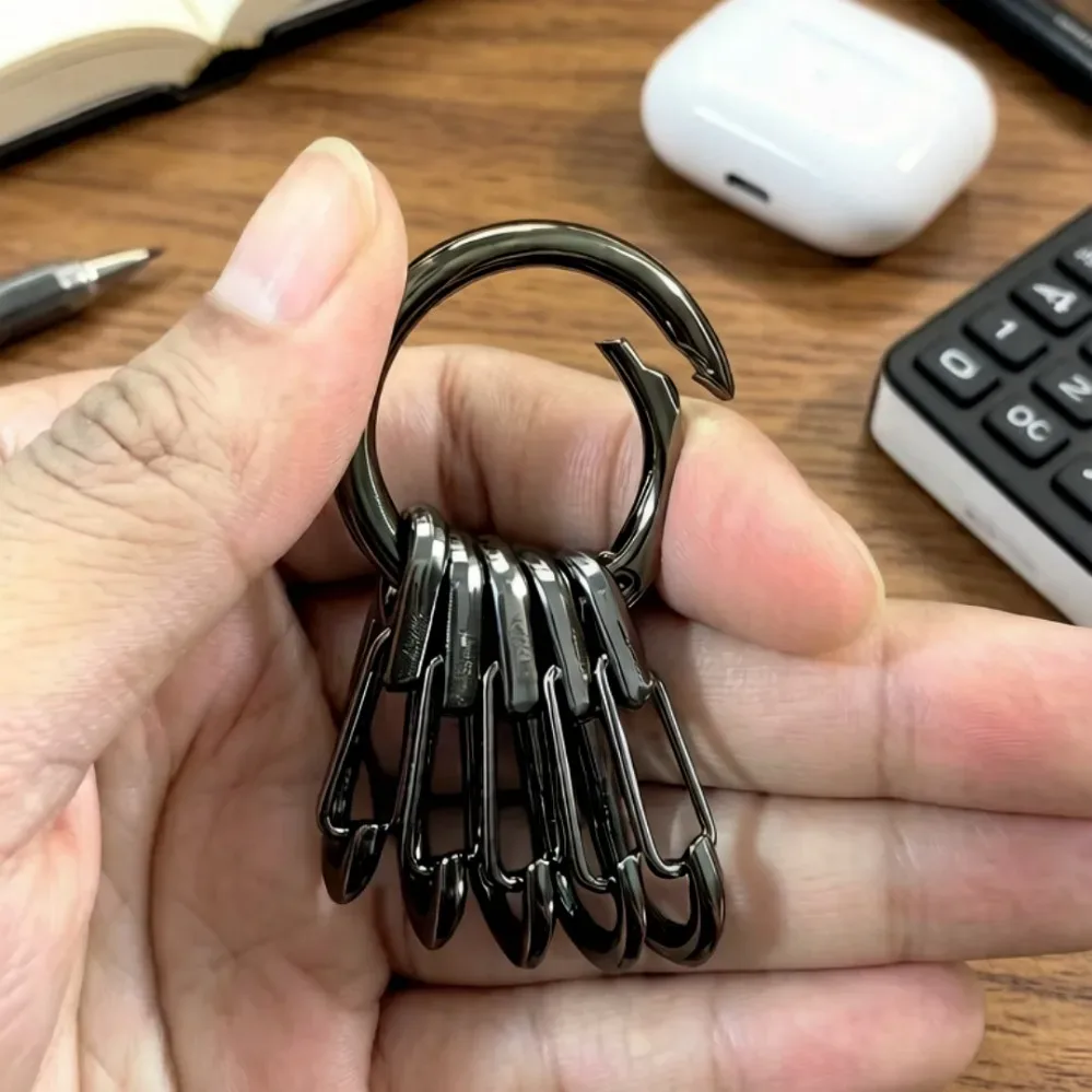 fermoirs à ressort en métal avec anneaux en o et 5 crochets pour accessoires de porte-clés mousquetons ronds ouvrables diy