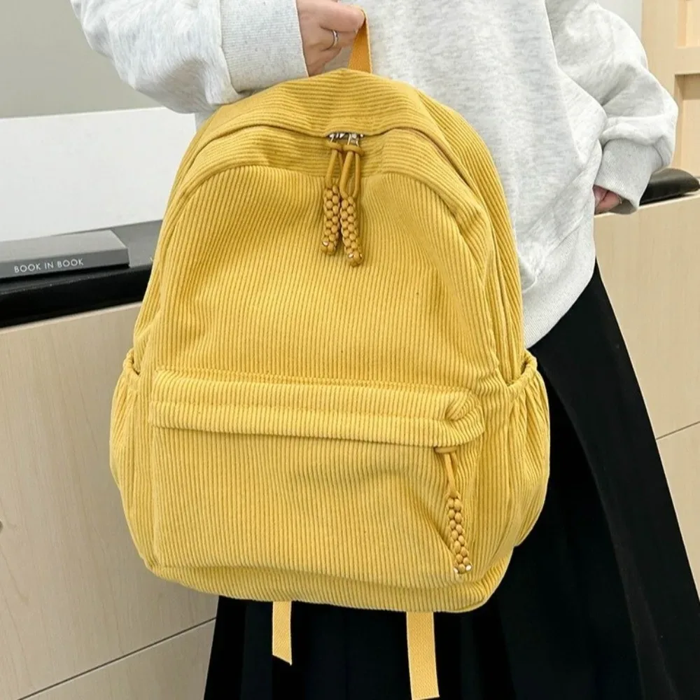 sac à dos léger en velours côtelé, grande capacité, couleur unie, sac d'école pour étudiants, sac à dos portable de style japonais pour femmes
