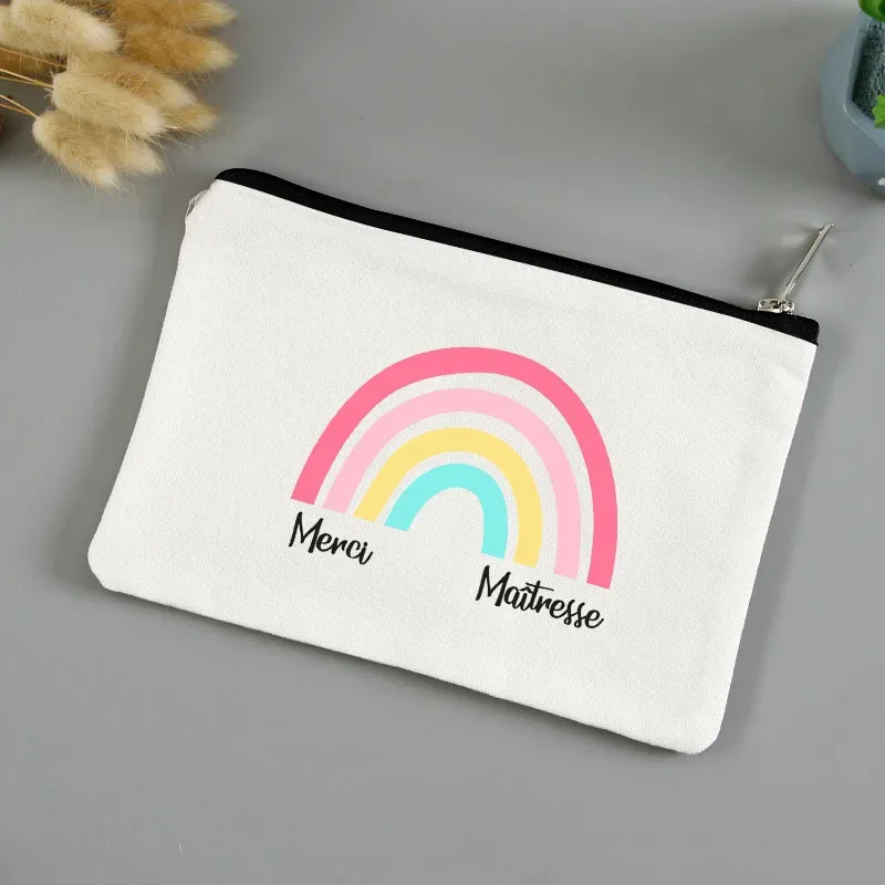 trousse de toilette voyage pochette maquillage cadeau maitresse école cadeau maitresse pochette de maquillage imprimée, cadeau de la journée des enseignants, sac cosmétique en toile pour femmes, avec fermeture éclair