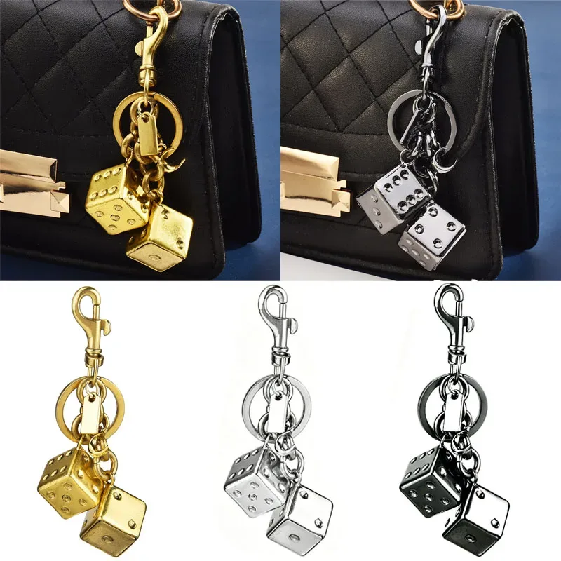breloque de sac à dés rétro or/argent, porte-clés, pendentif cube à points de cristal étincelants, accessoire détachable pour sacs à bandoulière