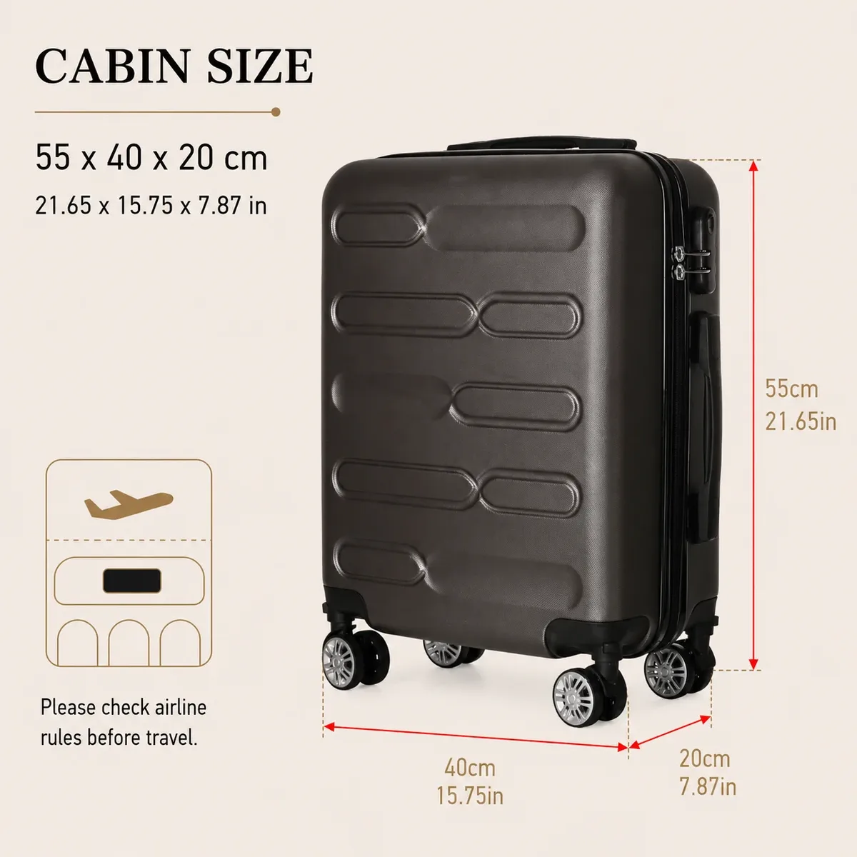 valise cabine 55*40*20cm, 20 pouces, compatible avec plusieurs compagnies aériennes, roues détachables, poignée télescopique à trois sections, plusieurs compartiments, coque rigide, affaires, voyages de week-end, cadeau de vacances