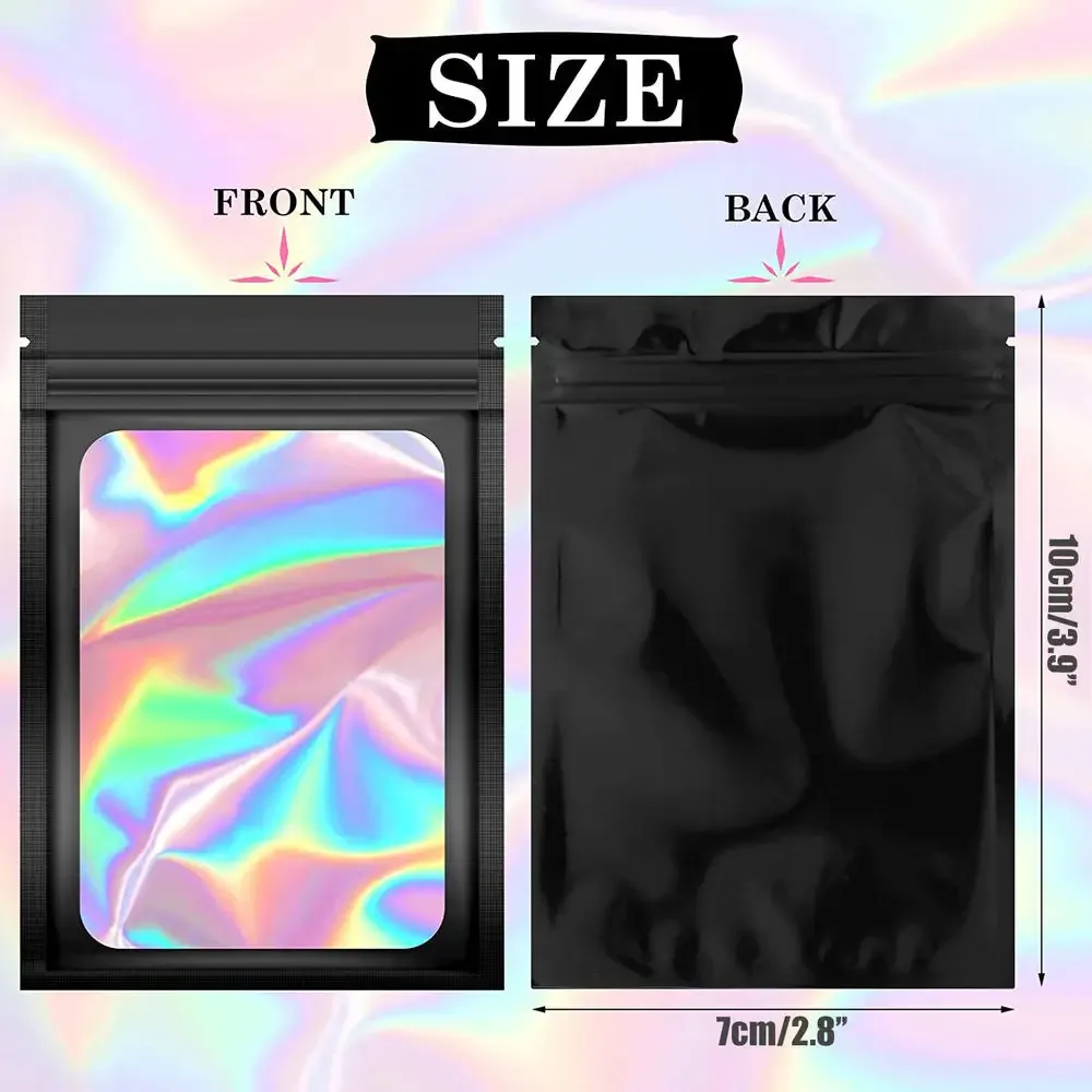 sac d'emballage refermable en plastique épais au laser, fermeture à glissière en aluminium, bijoux, collier, bracelet, poudres de stockage, sac alimentaire, 100 pièces