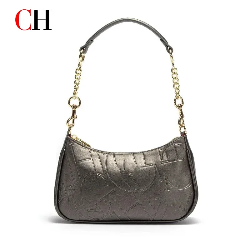 sac à main de luxe ch avec monogramme en relief pour femme, sac bandoulière à chaîne, sac baguette vintage avec fermeture éclair, sac à main quotidien