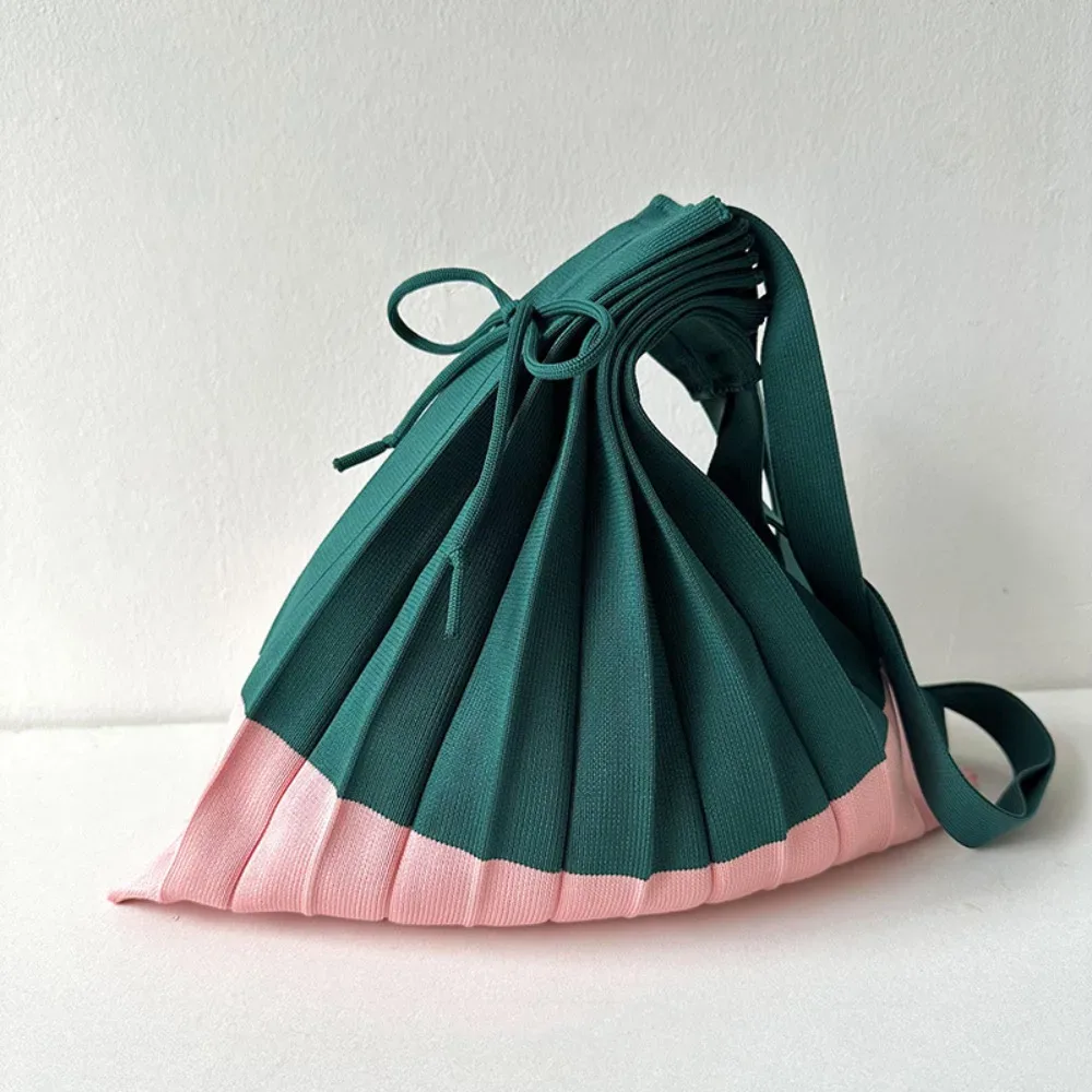 sac à main pliable en tricot, sac de shopping de grande capacité, pochette à bandoulière, sac écologique pliable, sac plissé de couleur contrastée, sac de voyage