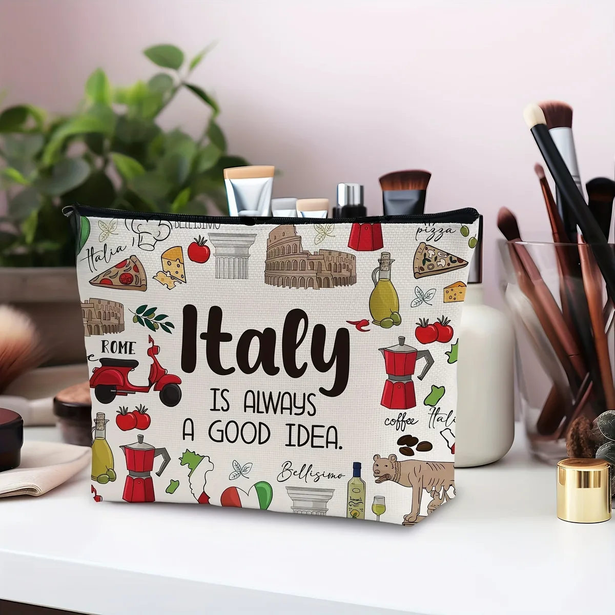 trousse de maquillage de grande capacité "italie appelle, je dois pas", pochette à cosmétiques de conception de souvenir italien emblématique, sacs d'accessoires de voyage