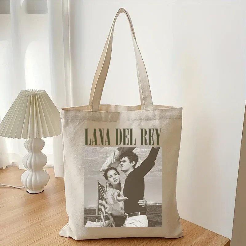 1 pièces vintage lana del rey ldr voile graphique toile fourre-tout épaule shopper sac de rangement sac de voyage sac à main et sac cadeau de shopping