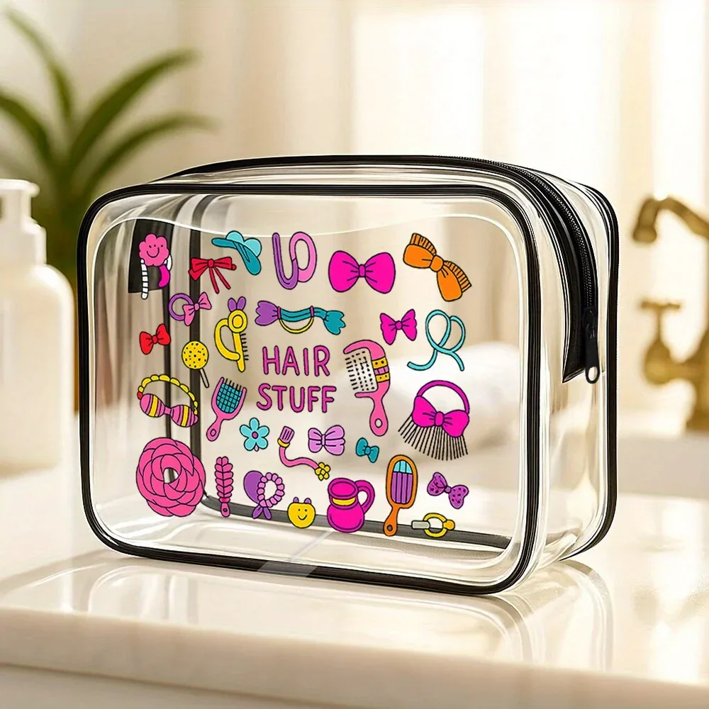 trousse à cosmétiques transparente. adorable design de cheveux pour les voyages, la salle de sport ou la plage. un cadeau parfait.