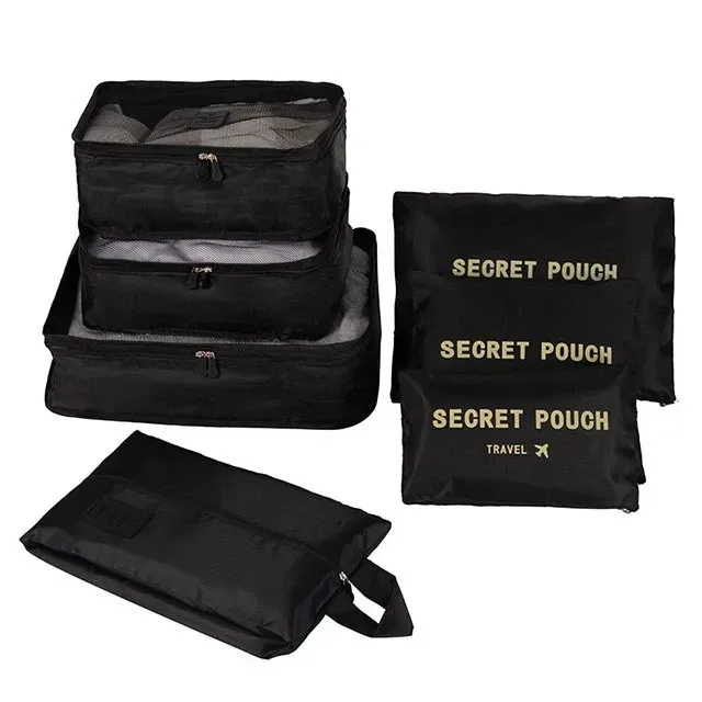 organisateur voyage sac rangement nylon translucide gris rose bleu grande capacité tri chaussures vêtements transport