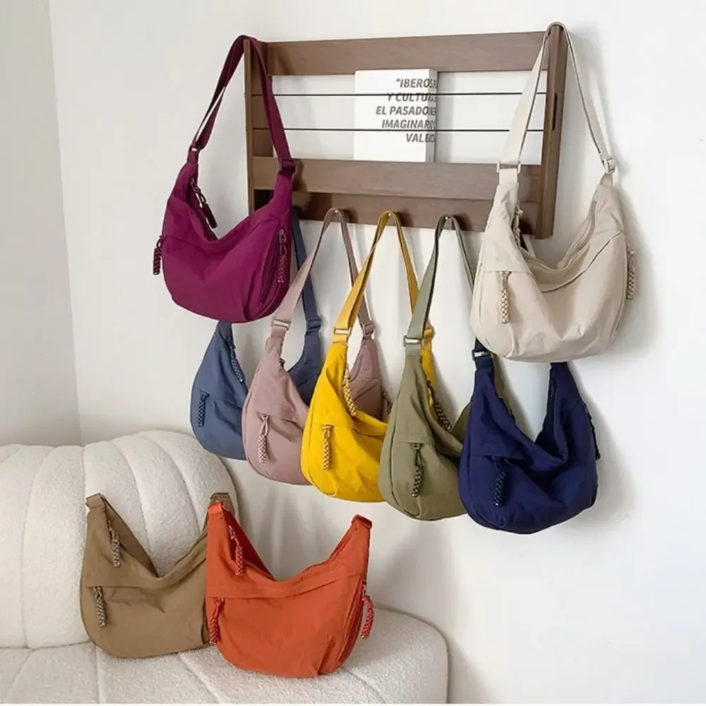 sacs à bandoulière en toile décontractés coréens simplifiés, sac hobos de sport de grande capacité, sac de boulettes léger de couleur unie pour femmes
