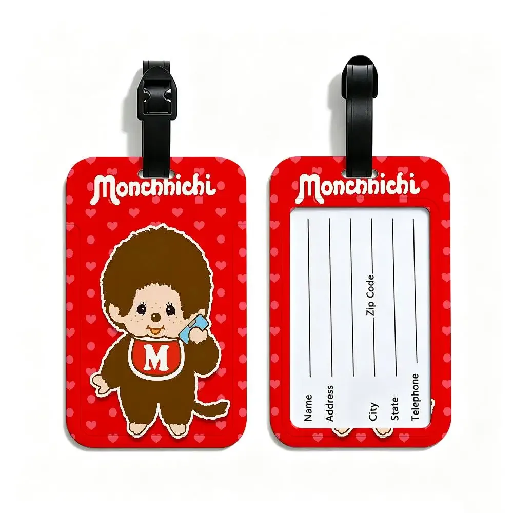 étiquette bagage plastique pvc motif dessin animé monchhichi personnages lapins filles bleu rouge gris rose blanc voyage école usage journalier antiperte
