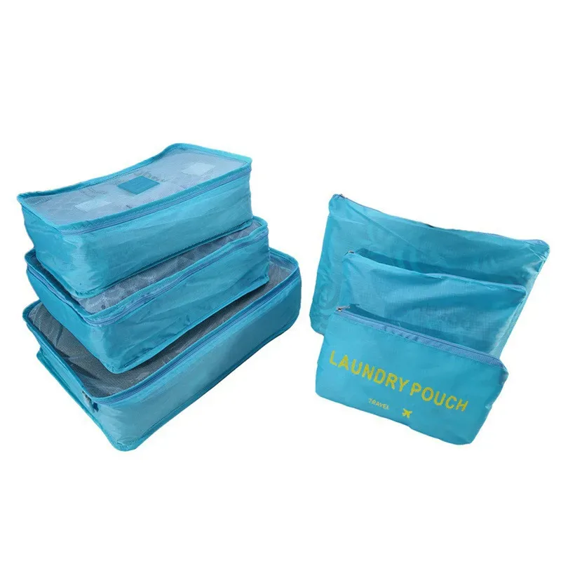 organisateur voyage polyester bleu transparent rectangulaire poignée intégrée fleurs léopard motif lettre format rangement vêtements chaussures compression