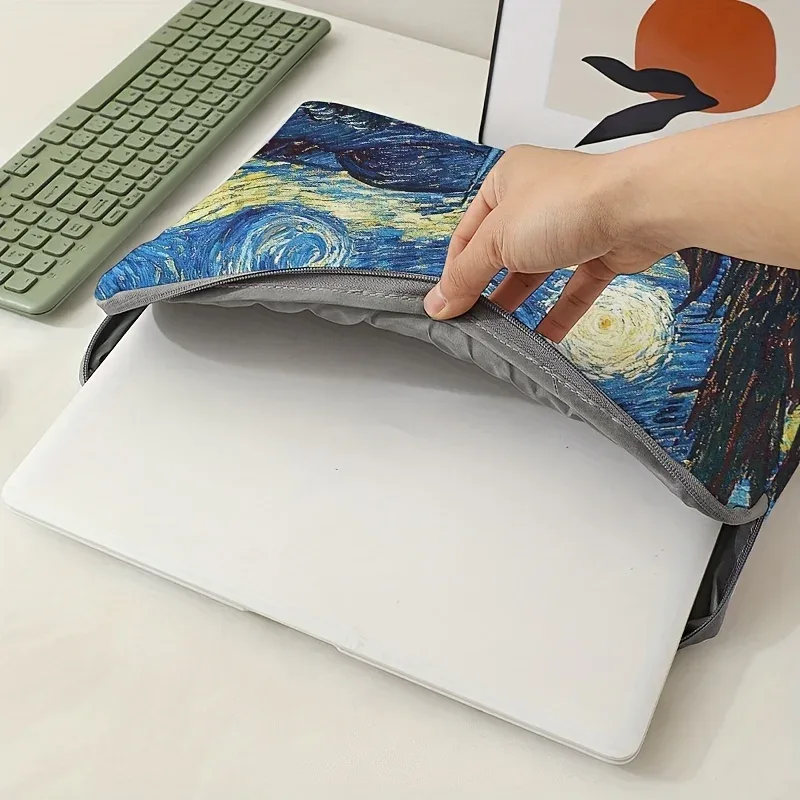 housse polyester motif nuit etoilée bleu jaune nuages blancs ordinateur portable sac transport documents voyage