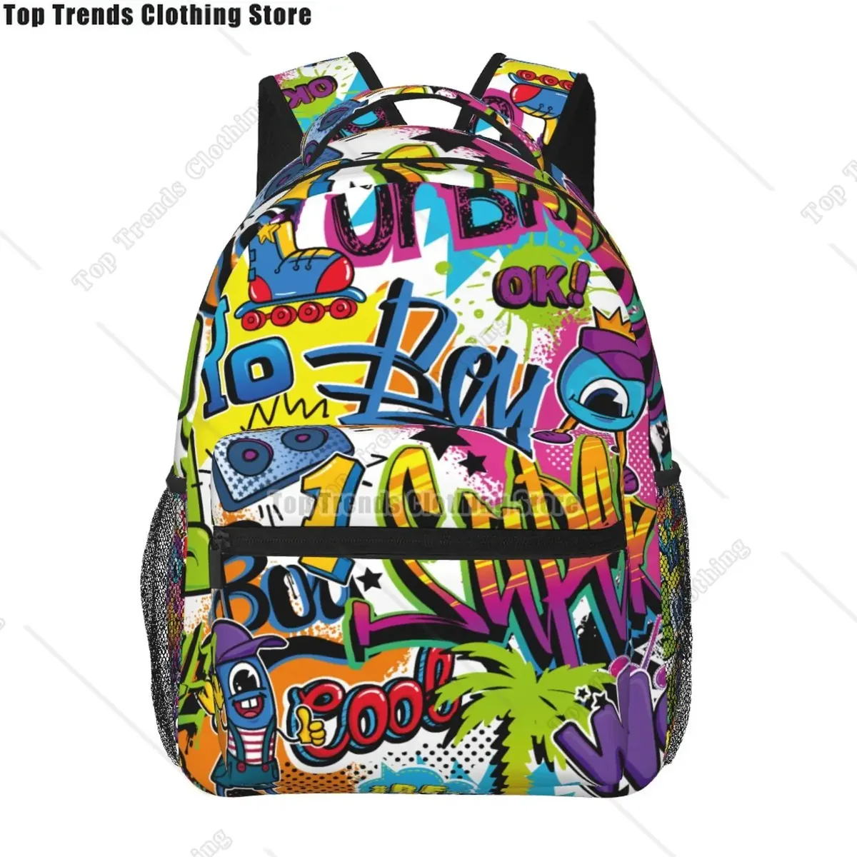 sac dos polyester imprimé graffiti omg savage symboles coeurs unisexe voyage école ordinateur portable