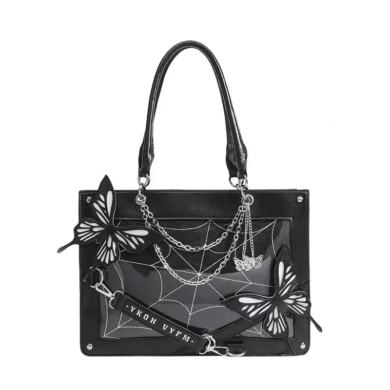 y2k-sac à main transparent en toile d'araignée avec lettres, lolita, gothique, vintage, à la mode