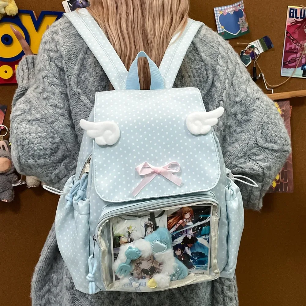 dot imprimer mochilas mujer doux arc épissé mochila cordon poches sac adolescentes sac à dos nouveaux ins sacs pour femme