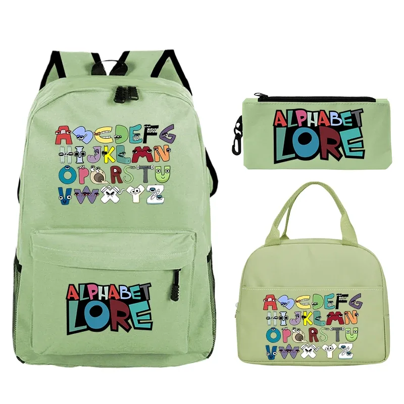 3 pièces/ensemble alphabet lore sac à dos garçons filles cartable sac à dos avec sac à déjeuner sac à crayons étudiants sac à dos sac de voyage confortable