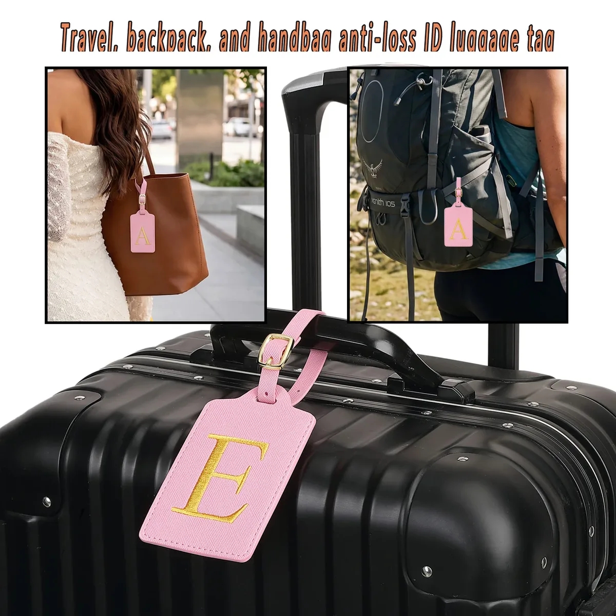 étiquettes de bagages miyin 26 lettres en cuir pu pour valises, protection de la vie privée, accessoires de voyage essentiels, rose