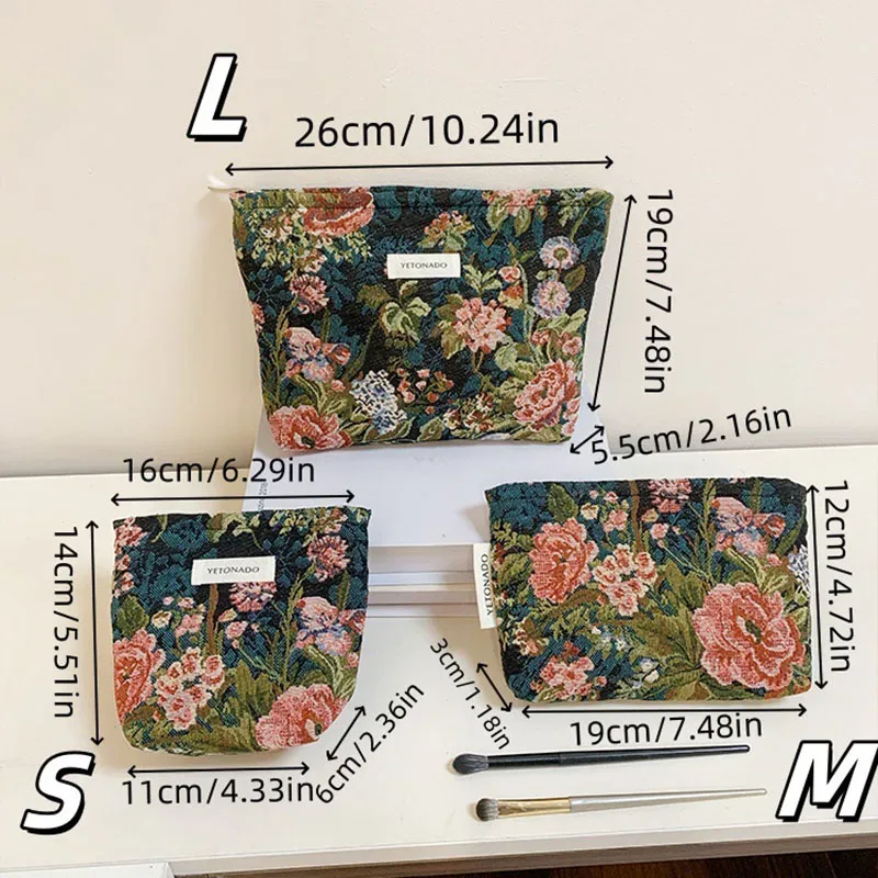 ins style vintage fleurs sac cosmétique portable main sac cosmétique voyage trousse de toilette sac de rangement outils de maquillage pochette de rangement