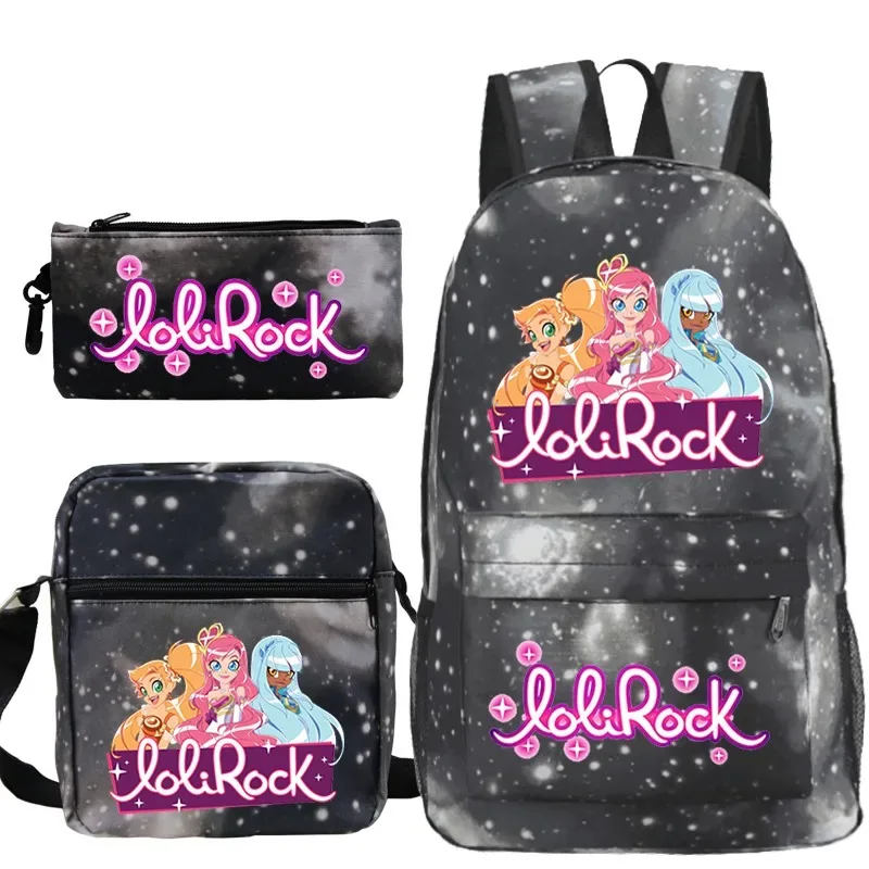 ensemble de sac à dos lolirock mignon pour garçons et filles, sacs d'école animés, sac à dos de voyage pour hommes et femmes, cadeau pour adolescents, 3 pièces