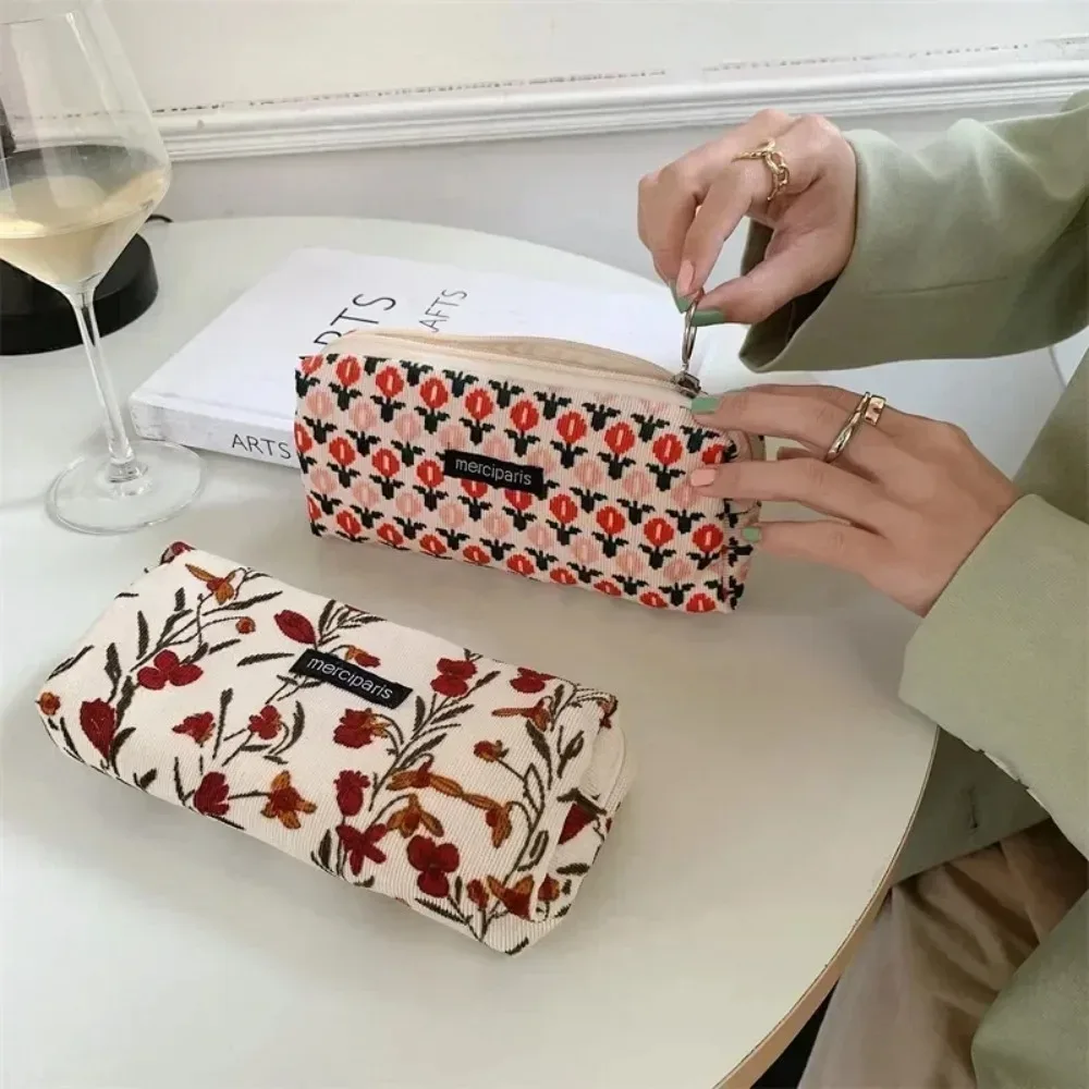 trousse de toilette de voyage en velours côtelé pour femme, pochette à rouge à lèvres, porte-monnaie, sac de rangement, sacs à maquillage, trousse scolaire, étui à maquillage