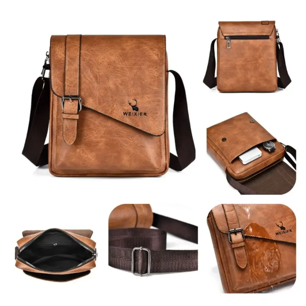 sac messager en cuir pu pour homme, bandoulière réglable, style rétro, sac à bandoulière polyvalent pour homme, pour le travail et les voyages