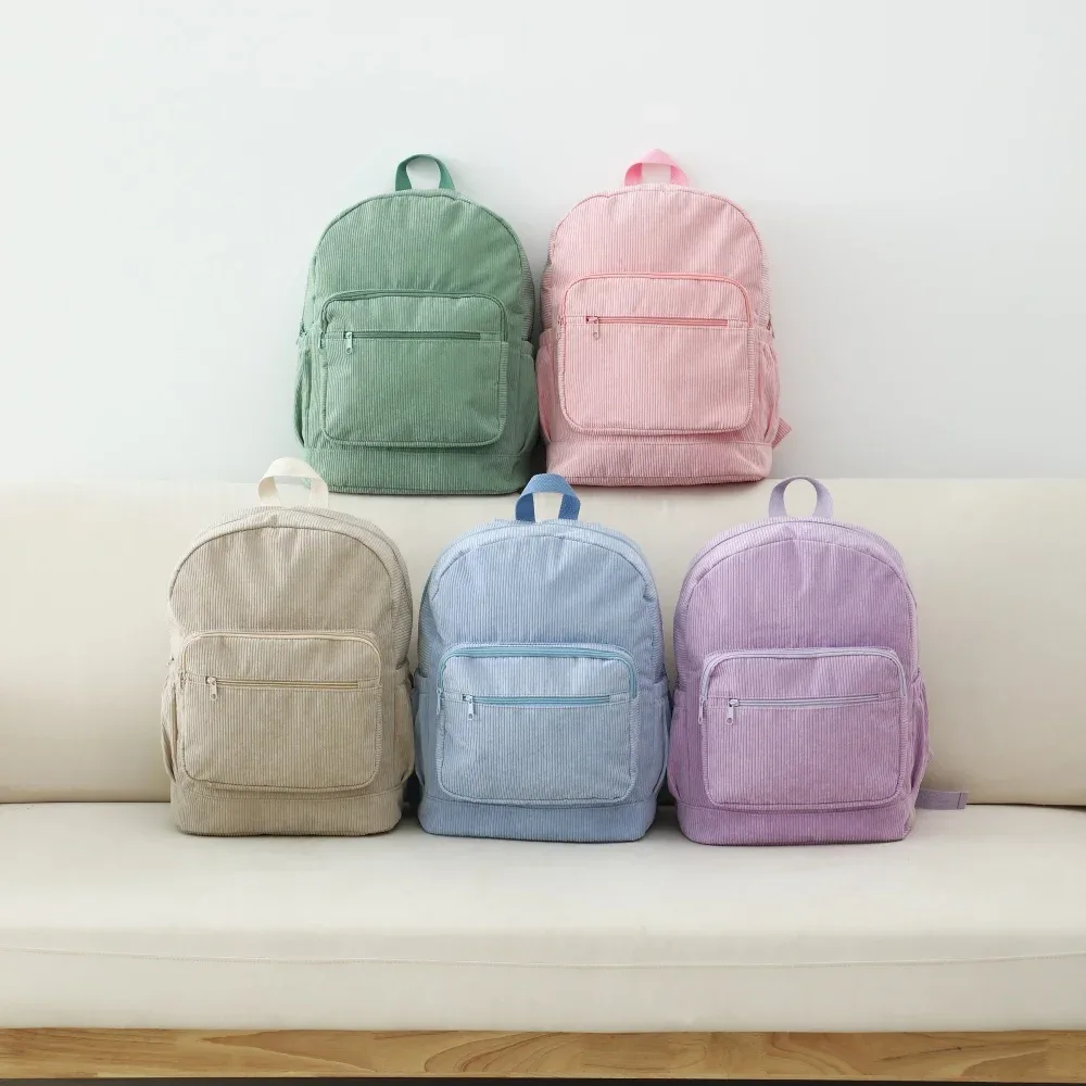 sac à dos en velours côtelé avec fermeture éclair pour fille adolescente, sacoche d'école, décontracté, pour voyage en plein air