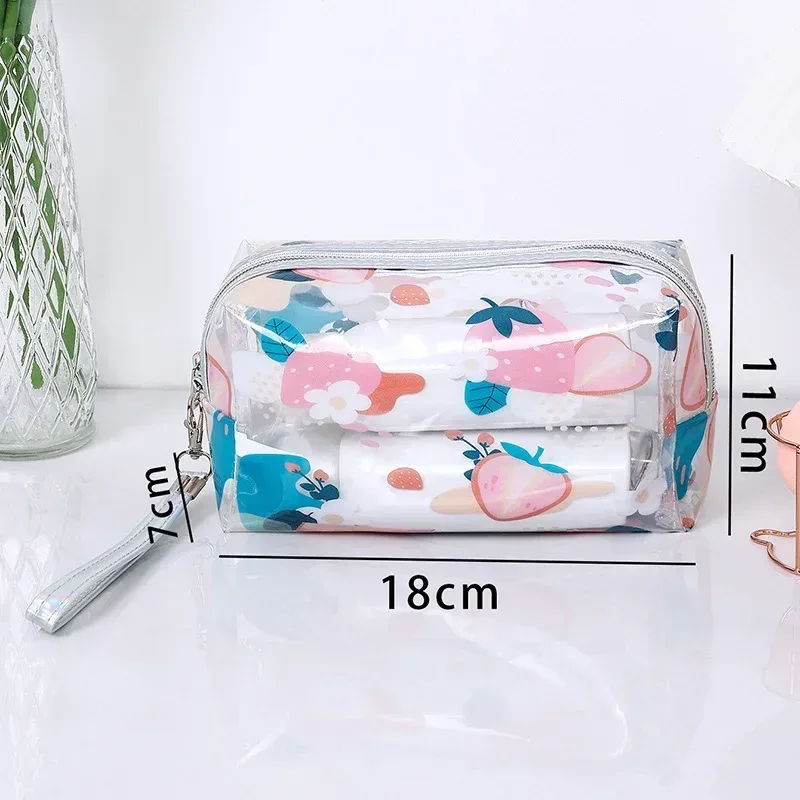 trousse de maquillage transparente étanche pour femmes et filles, trousse cosmétique de voyage, trousse de toilette, poudres transparentes, imprimé mignon, fleur d'avocat