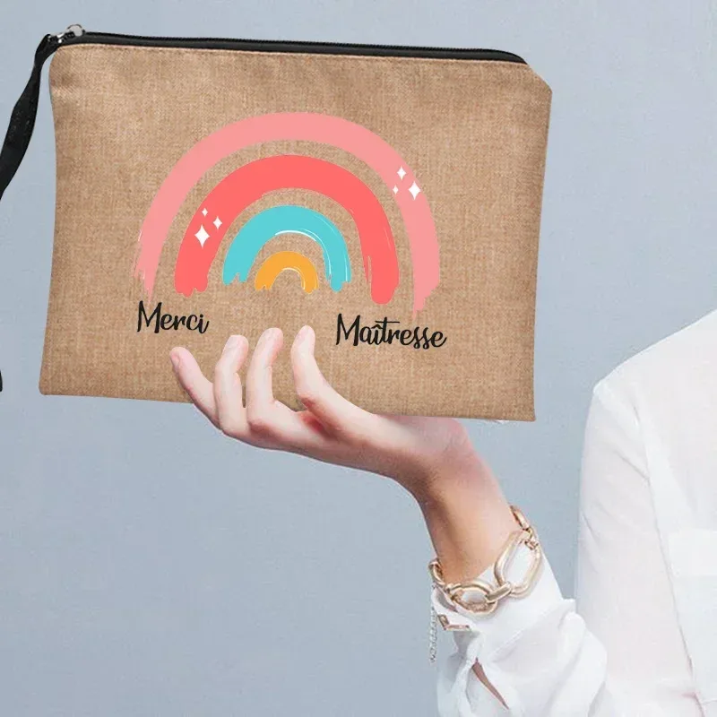 trousse de maquillage pour femmes, trousse à cosmétiques pour enseignant merci maîtresse, sac de rangement pour maîtresse, sac à main, pochettes à fermeture éclair, cadeau pour enseignant