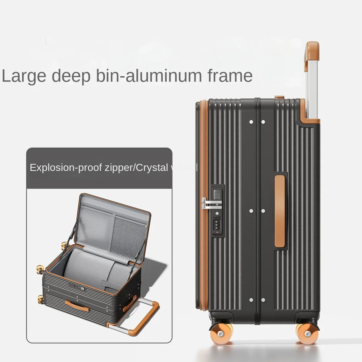 nouvelle valise de voyage 2026 avec cadre en aluminium et poignée large, extensible par fermeture éclair, tailles 20-28 pouces, pour grandes entrepôts (1:9)